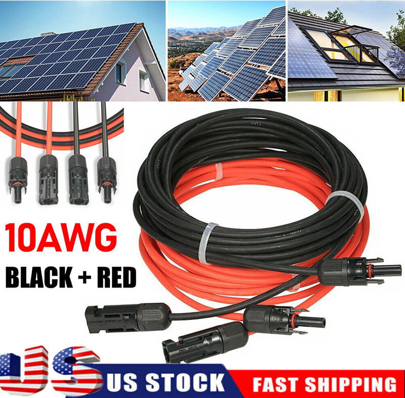 1 Pair Black+Red Solar Panel Extension Cable Wire Solar Connectors 10 AWG Gauge gallery
