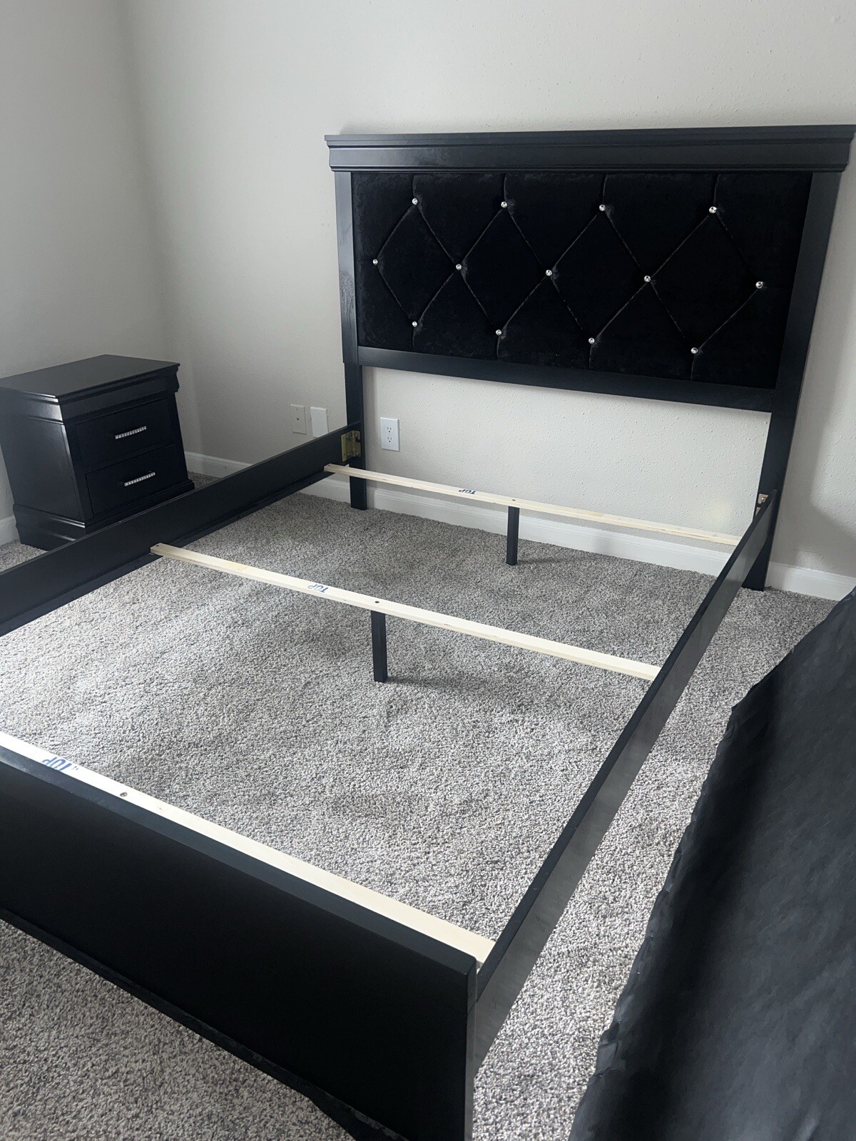 Queen Size Jet Black Crystal Suede Bed Frame gallery