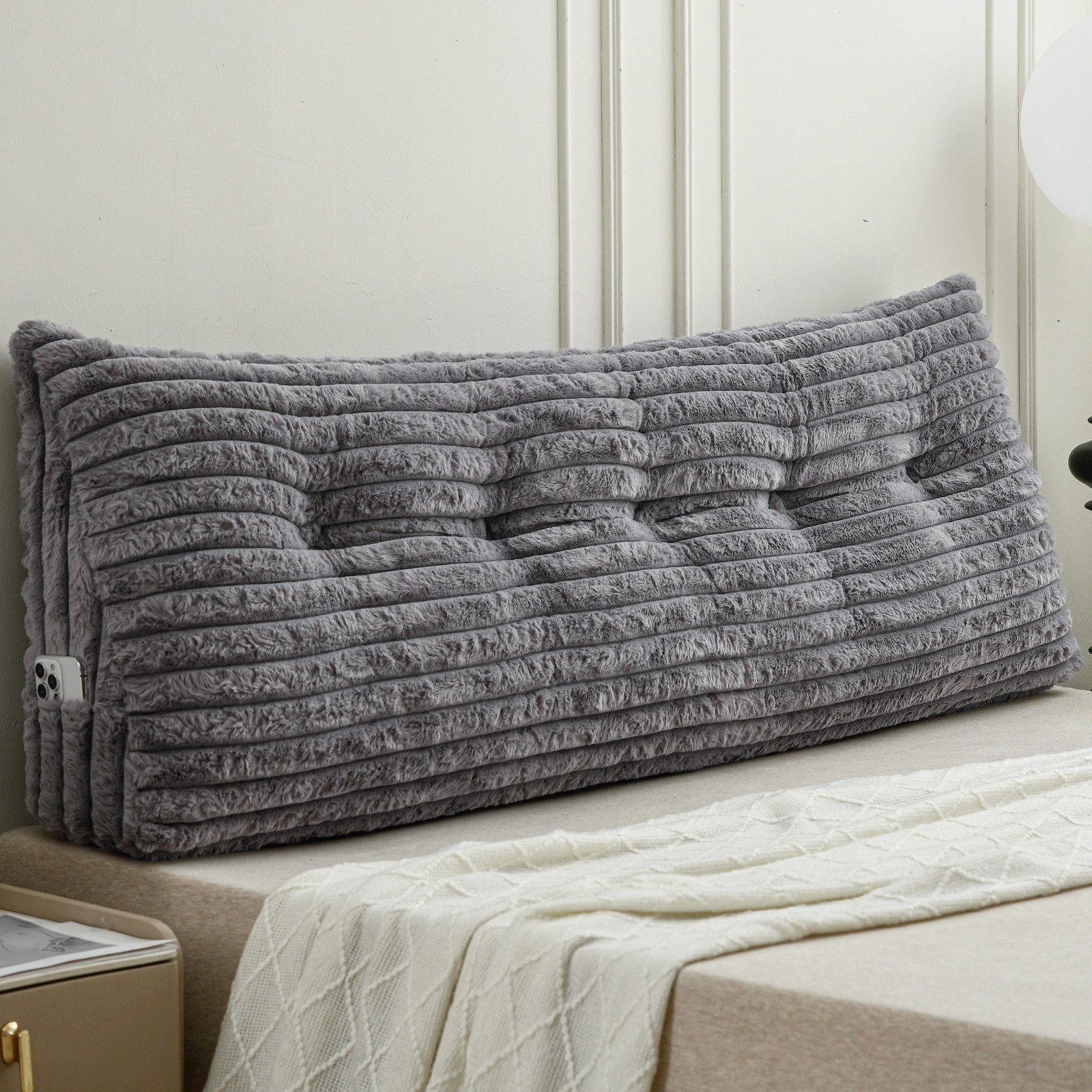 Skin-Friendly Headboard Pillow Long-Pile Reading Bolster Pillow Twin/Queen/King gallery