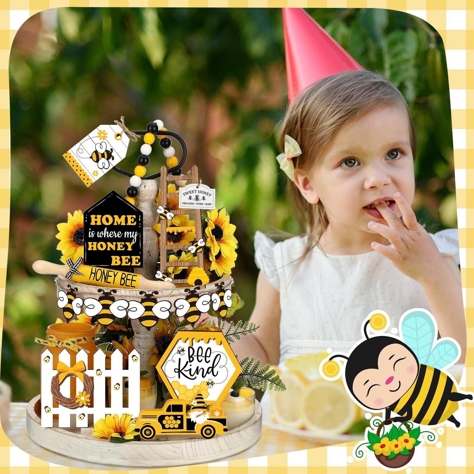 20 Pcs Spring Tiered Tray Decor Set Honey Bee As the Pictures Shown gallery