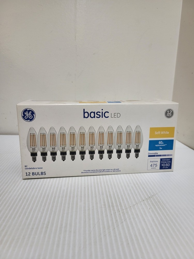 GE Basic LED 12 Pack Light Bulbs Candelabra Base 475 Lumens 60w Soft White