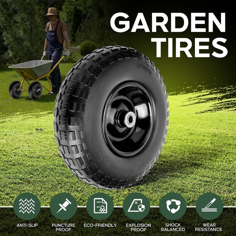 4 PCS 13 Inch Rubber Solid Flat Free Replacement Tires and Wheels 4.00-6 with... gallery