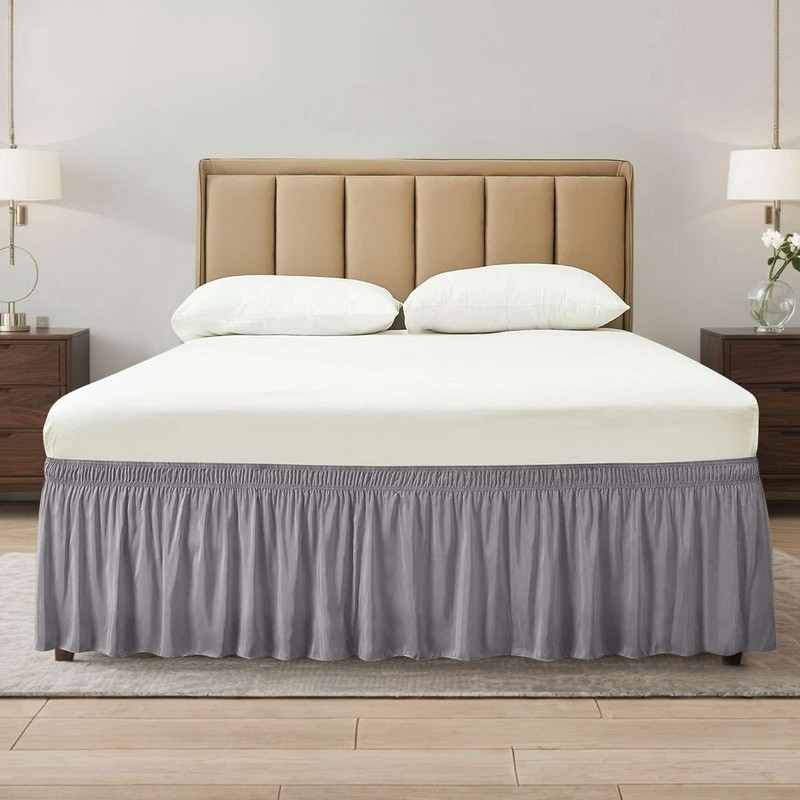 Elastic Dust Bed Ruffled Skirt Wrap Ruffle Around Bed Dressing Easy Fit 15"Drop gallery