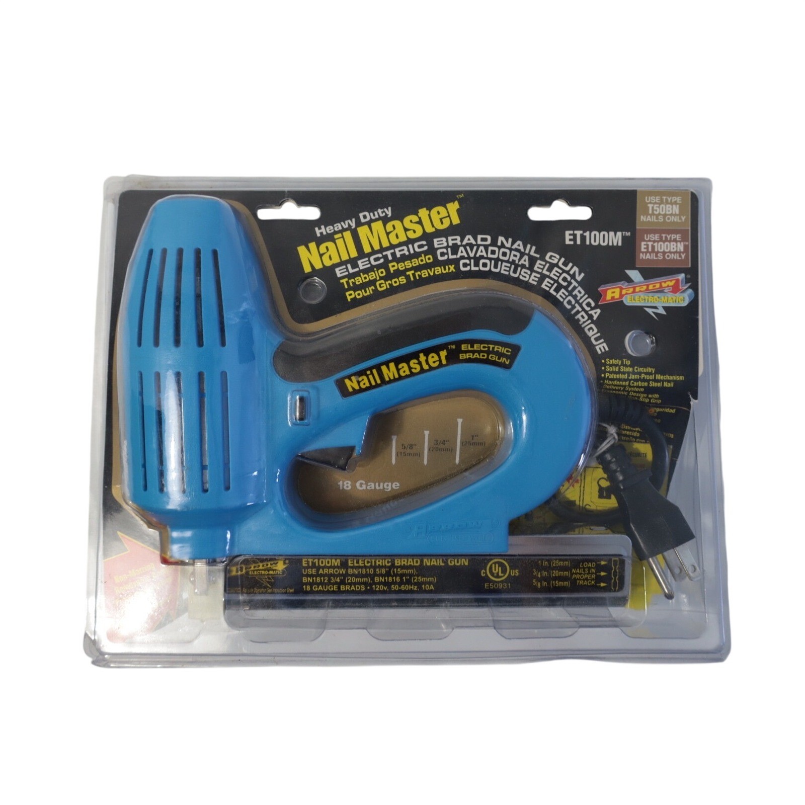 Arrow ET100M Heavy Duty Nail Master Electric Brad Nail Gun 18 Gauge Blue New gallery
