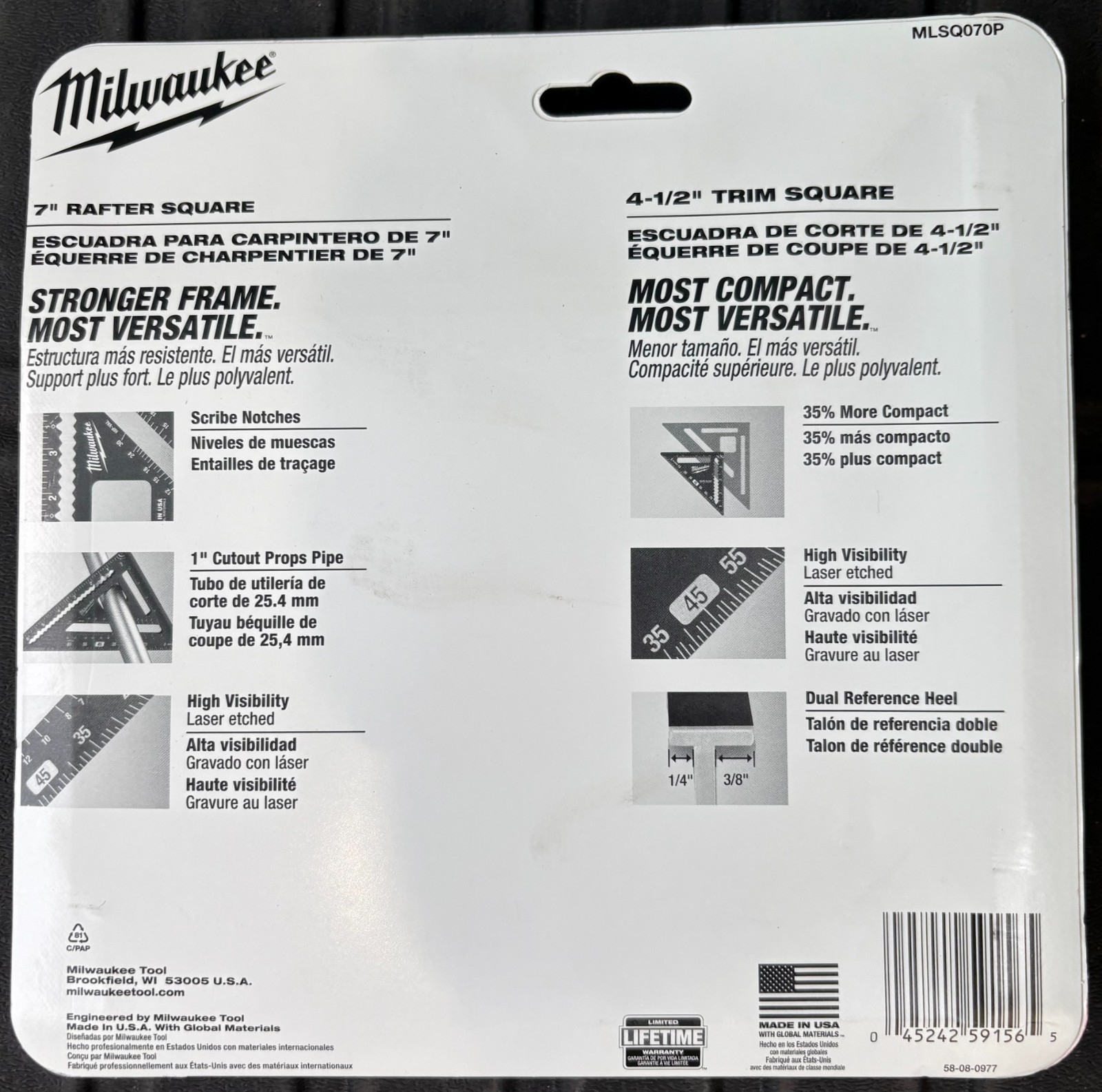 Milwaukee MLSQ070P 7 inch Rafter Square, Rafter and Trim Square Combo gallery