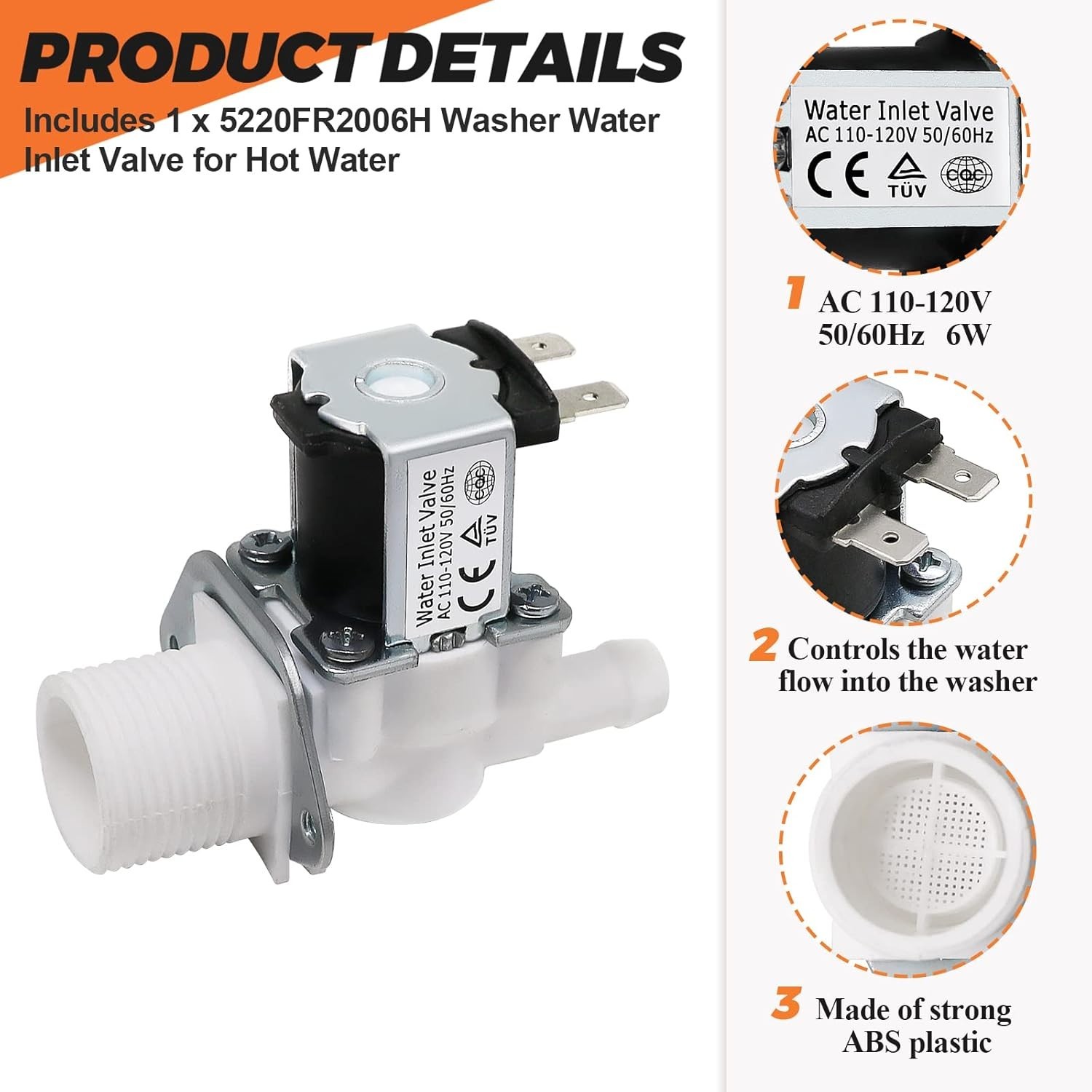 5220FR2006H Washer Inlet Valve Replacement For Kenmore, LG, Kenmore 110-120V gallery