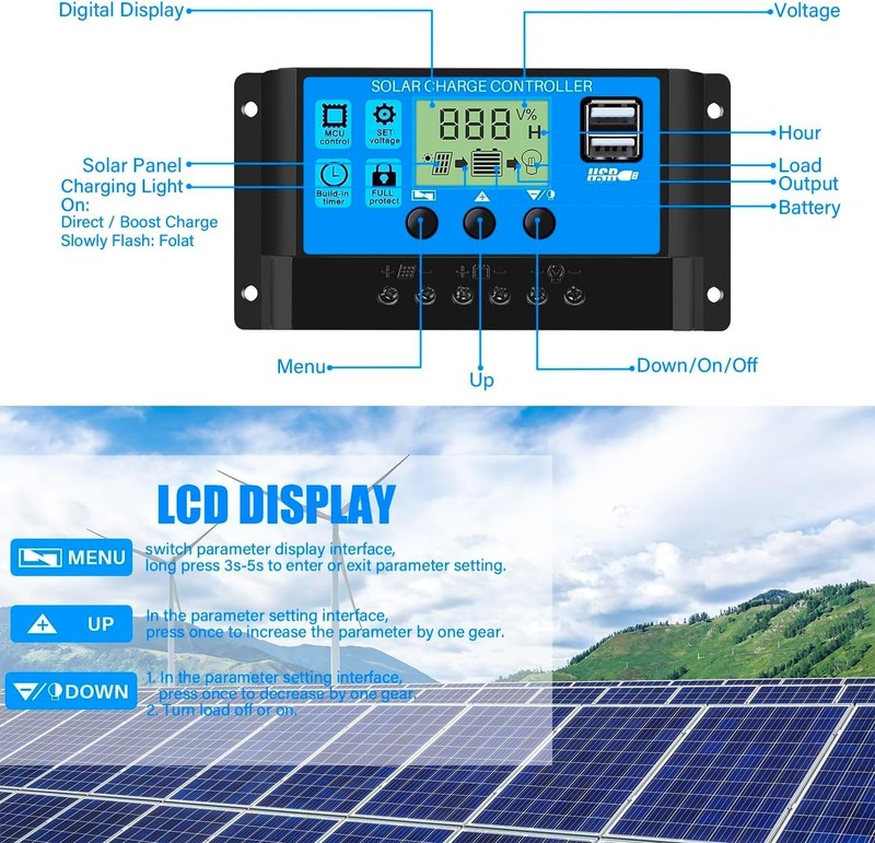 Efficient 30A PWM Solar Charge Controller for Lead-Acid Batteries – LCD Display gallery