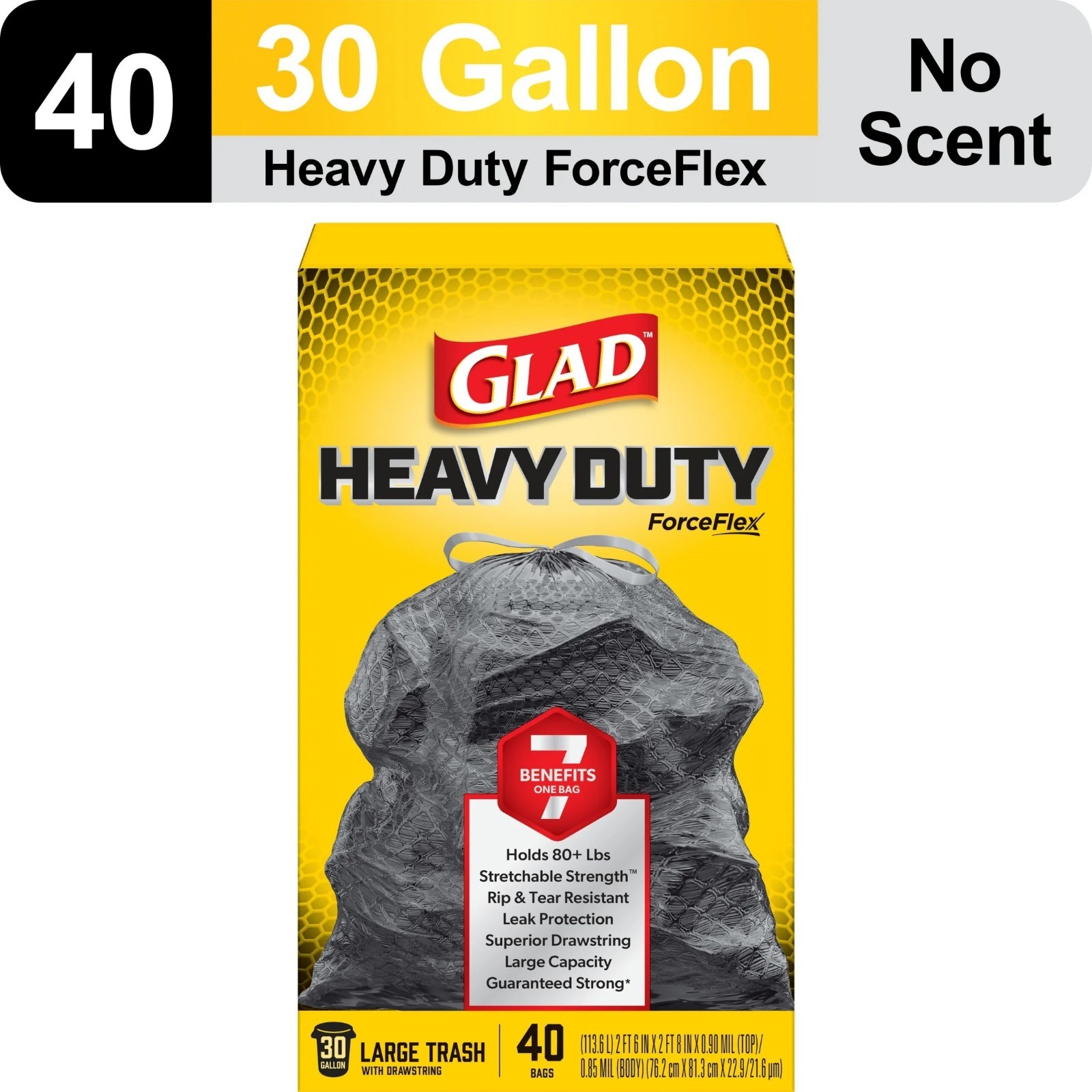 Glad ForceFlex Heavy Duty Drawstring Trash Bags 30 Gallon 40 Count gallery