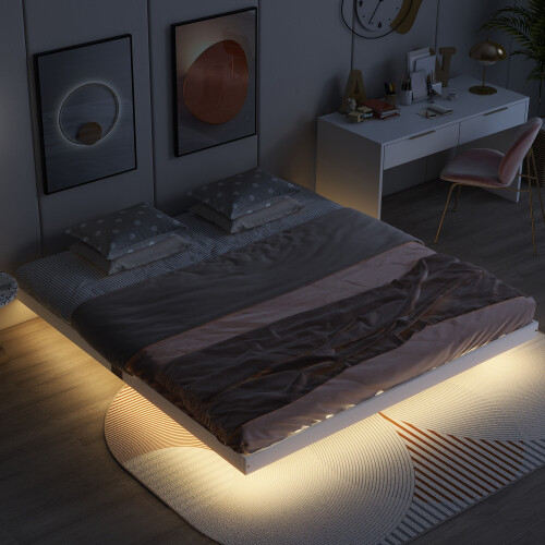 Full Queen King Floating Bed Frames with LED Lights No Headboard Kids Bed Frames gallery
