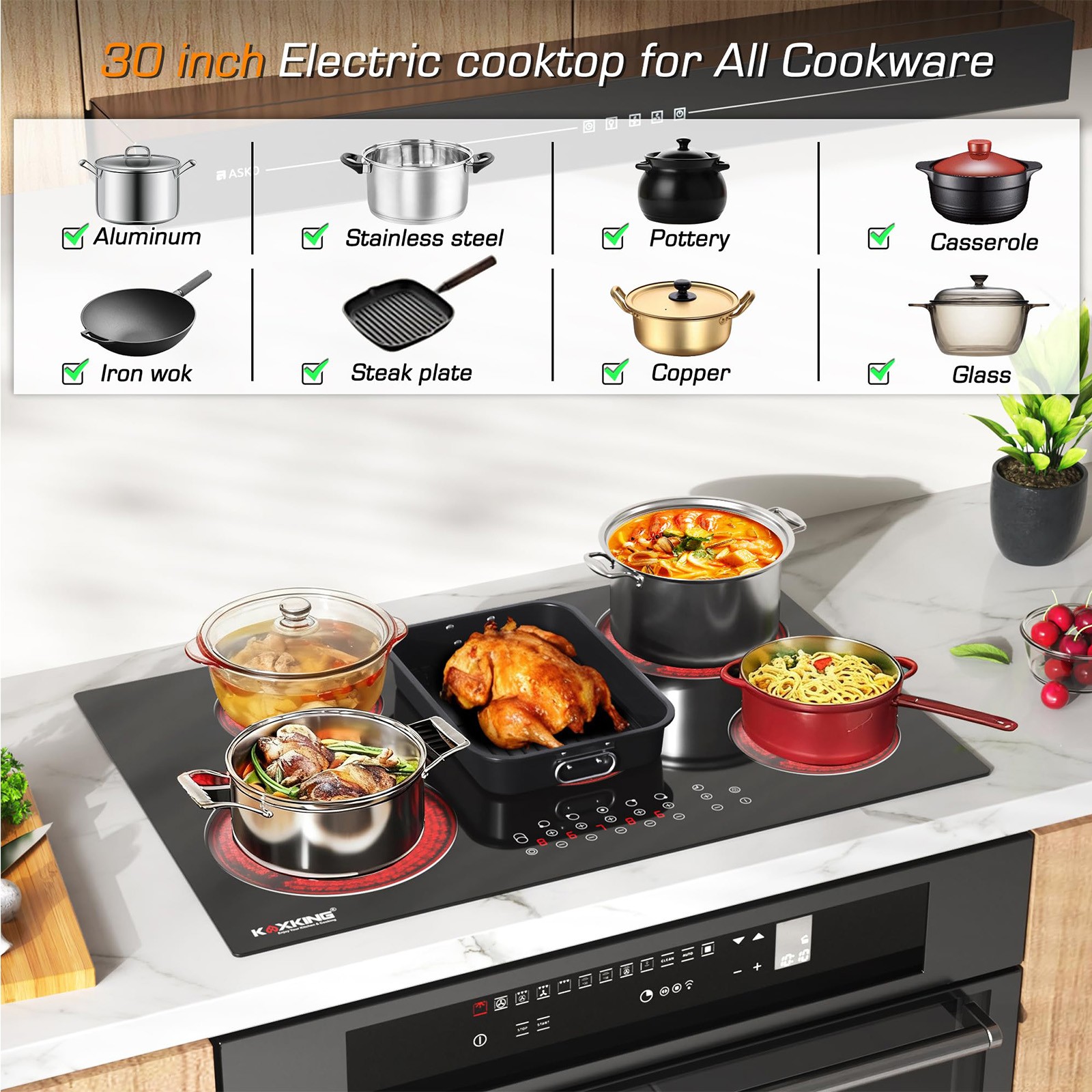 Built-in Electric Ceramic Cooktop 30 in Glass Stove With 5 burner 220-240V 8400W gallery