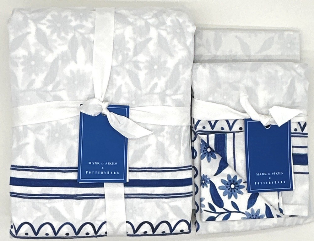 Pottery Barn~Mark D. Sikes Pixie Scalloped Duvet Cover~Queen~2 Shams + Sheet Set