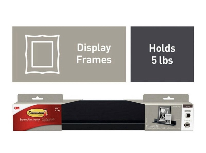 3M Command Picture Ledge Black 21" Floating Wall Shelf Damage Free Hanging 5lb gallery