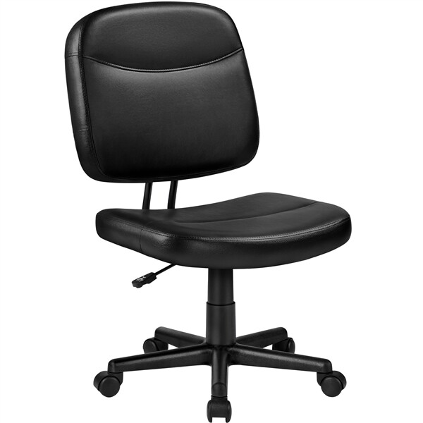 Armless Office Task Chairs Mid-Back Leather Desk Chairs Adjustable Height, Black gallery