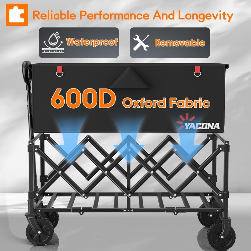 35" L Extra Long Wagons Carts Foldable, 360LBS Heavy Duty Collapsible Wagon gallery