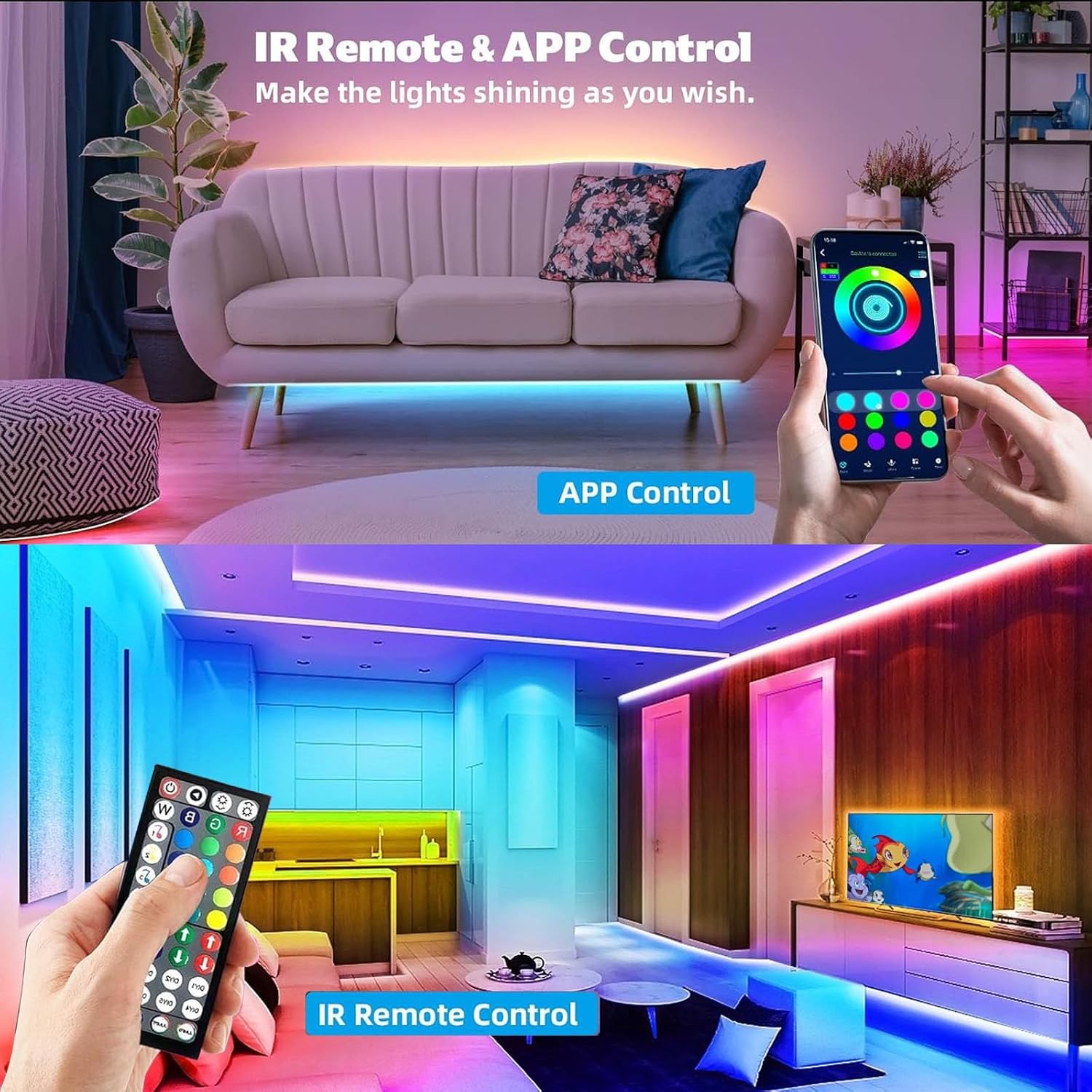 100Ft LED Strip Lights, Smart Light with App Remote Control, RGB LED Lights for gallery