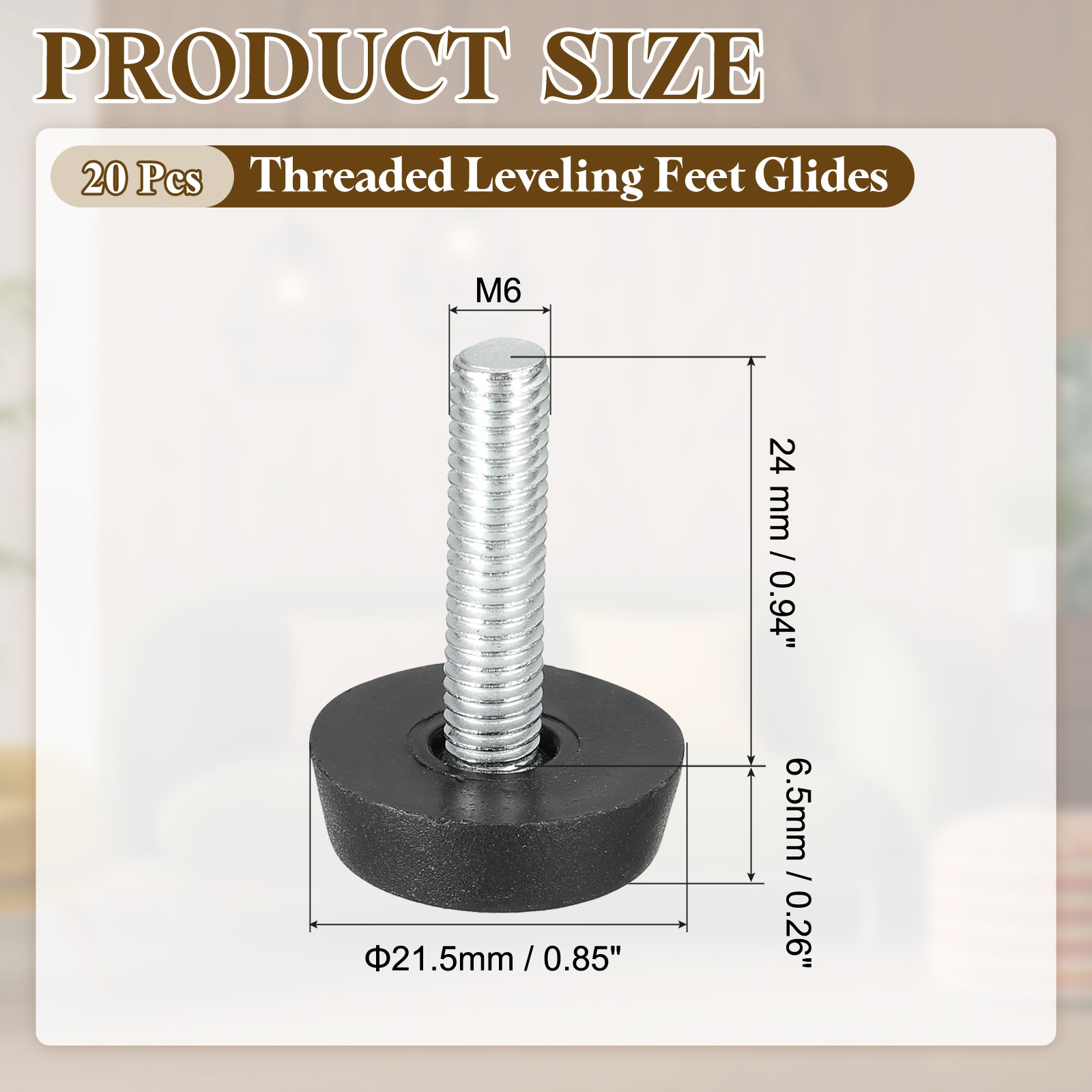 20 Pcs M6x24mm Thread Adjustable Furniture Levelers Table Feet Screw on gallery
