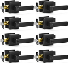 8 Pack Matte Black Door Handles Privacy Door Levers, Keyless Interior Door Knobs