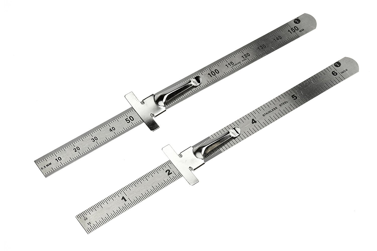 2pc 6" Stainless Steel Pocket Measuring Ruler with Clip Metric & SAE 1/2" Wide gallery