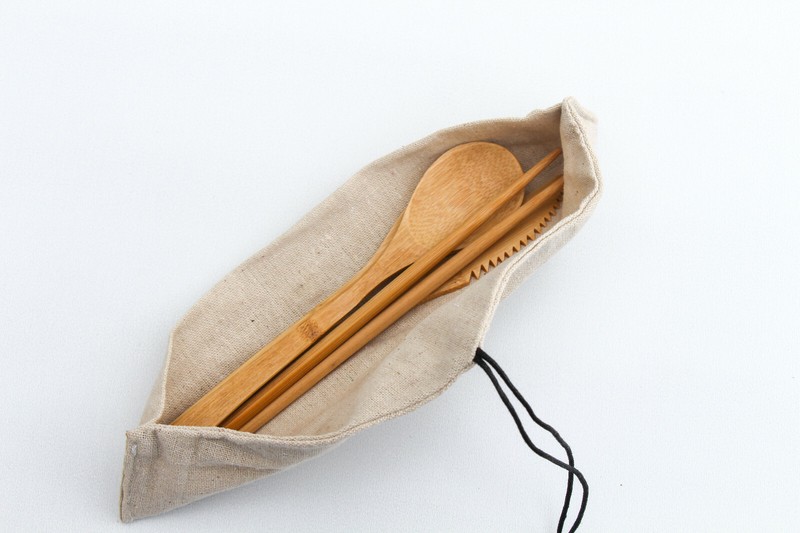 Bamboo Flatware Set, Bamboo Reusable Utensil Set, Green Travel Utensils 7pcs gallery