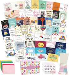 60 Unique Birthday Cards – Assorted Happy Birthday Cards, 5 x 7 inches, With Mes