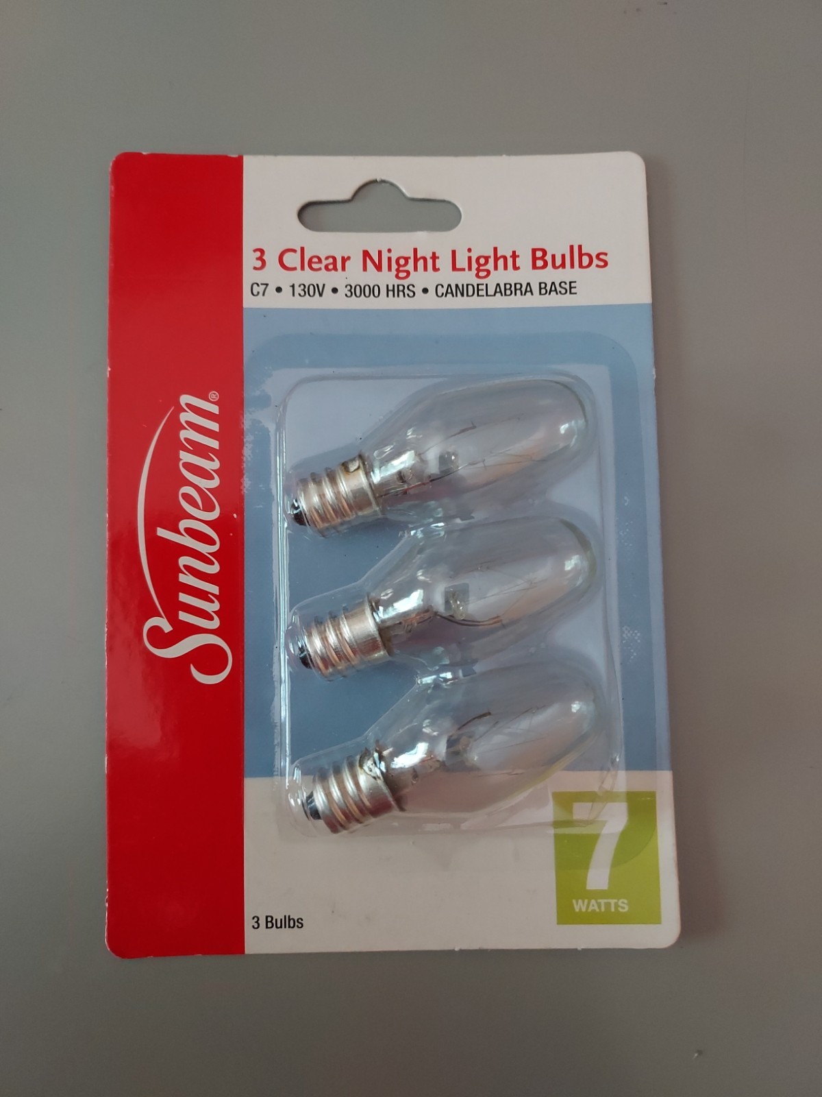 Sunbeam 3 Clear Night Light Bulbs C7 7W 130V 3000 HRS Candelabra Base gallery