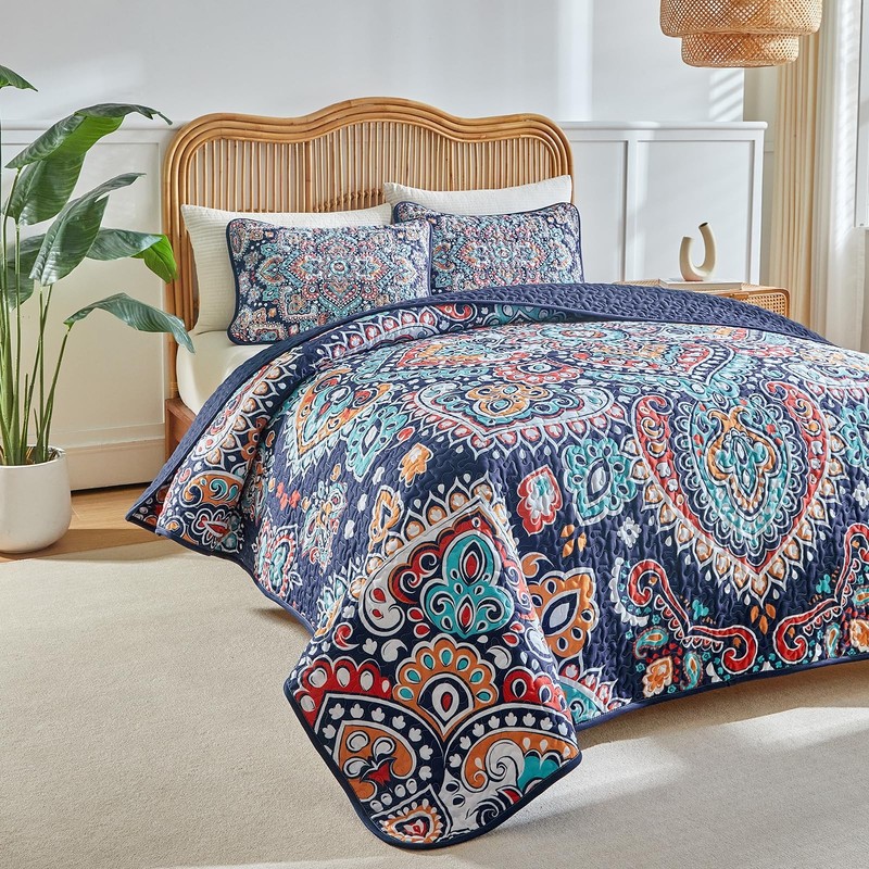 Boho Quilt Set King Size - Reversible Summer Bohemian Quilt Bedding Set, 3 Pi... gallery