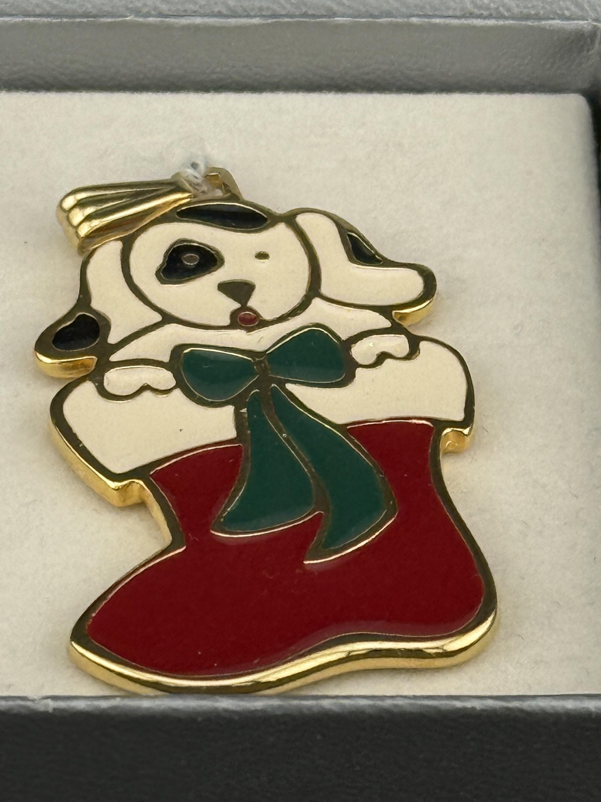 Wallace Silversmiths Enamel Dog Stocking Christmas Ornament Metal Bauble Hanging gallery