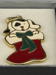 Wallace Silversmiths Enamel Dog Stocking Christmas Ornament Metal Bauble Hanging