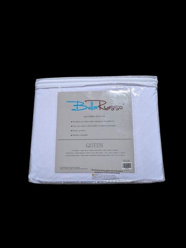New Bella Russo Brushed Microfiber Sheet Set Queen Size White gallery