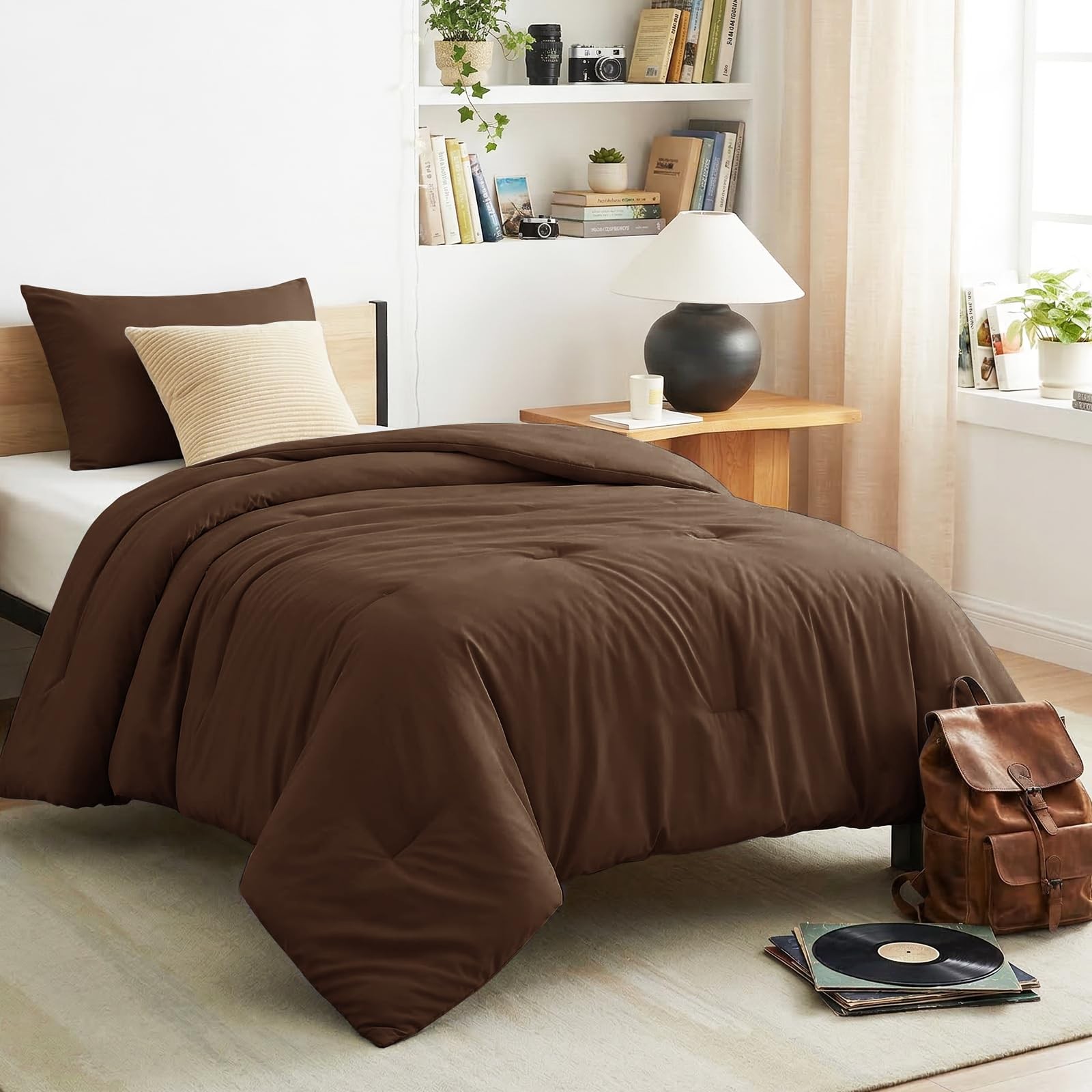 Twin Comforter Set College Dorm Essentials, 2 Pieces Brown Twin Extra Long So... gallery