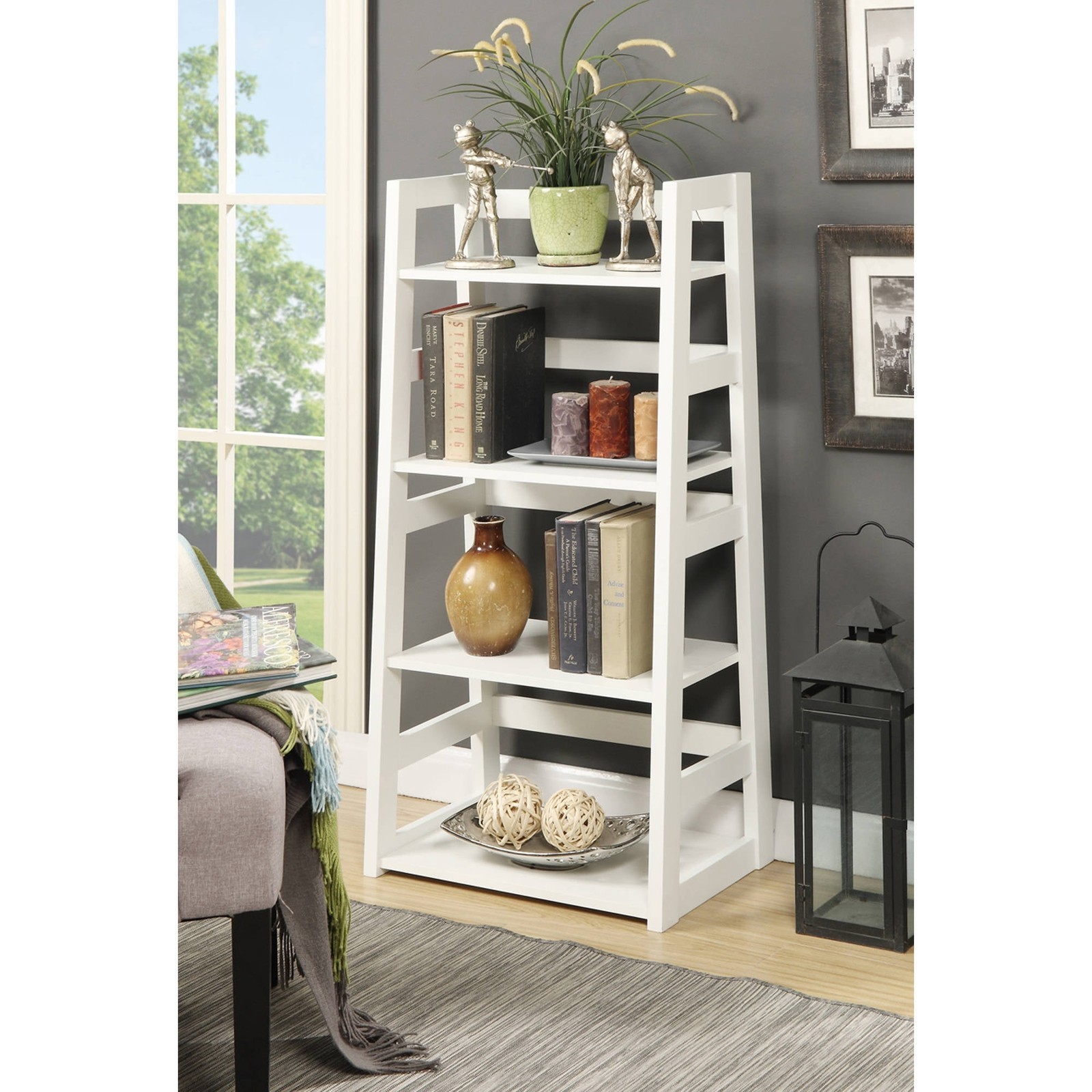 Trestle Bookcase White – Swing W/ Sides & Adjust W/ Height Easy Assembly gallery