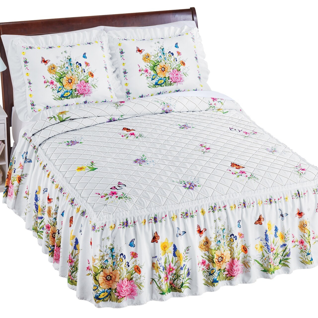 Collections Etc Poppy Ruffled Bedspread WHITE KING gallery