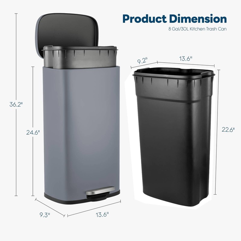Comfycorner 8 Gal Kitchen Trash Can 30L Recycling Or Garbage Bin Brushed gallery