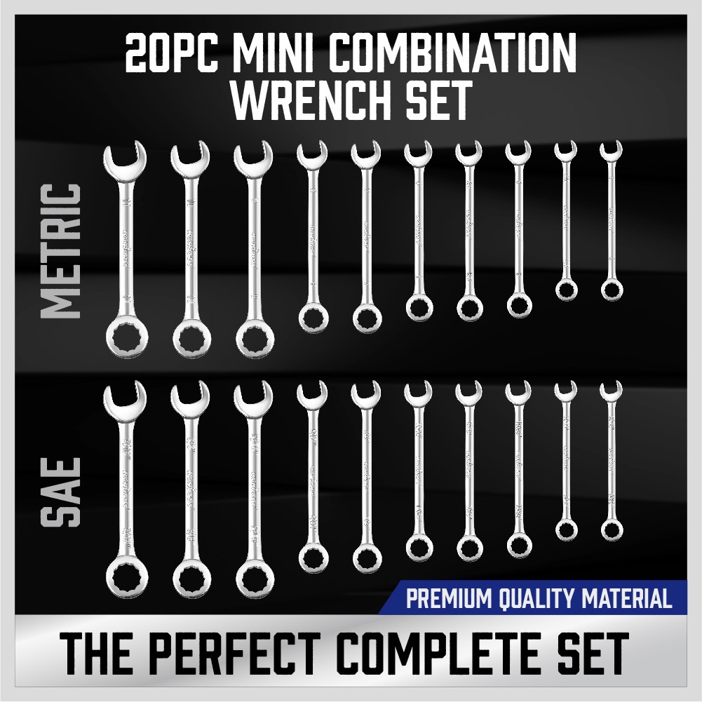 22 pc Mini Wrench Set Metric SAE Ignition Spanner Open End and Box End Standard gallery