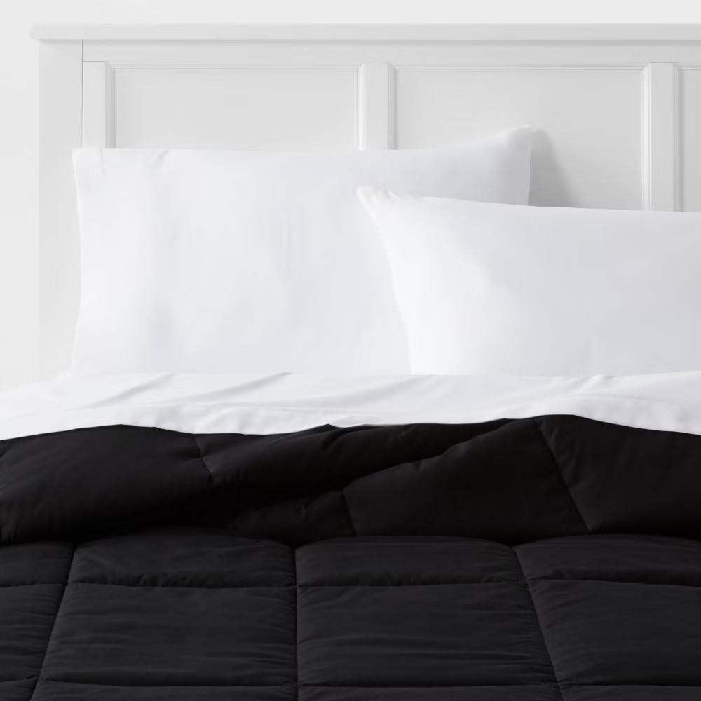 Full/Queen Down Alternative Washed Microfiber Reversible Comforter Black - Room gallery