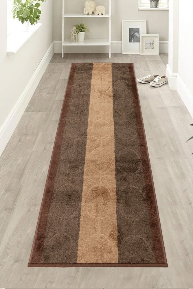 Custom Size Circle Design Brown Washable Runner Rug 26"/30"/36" Wide