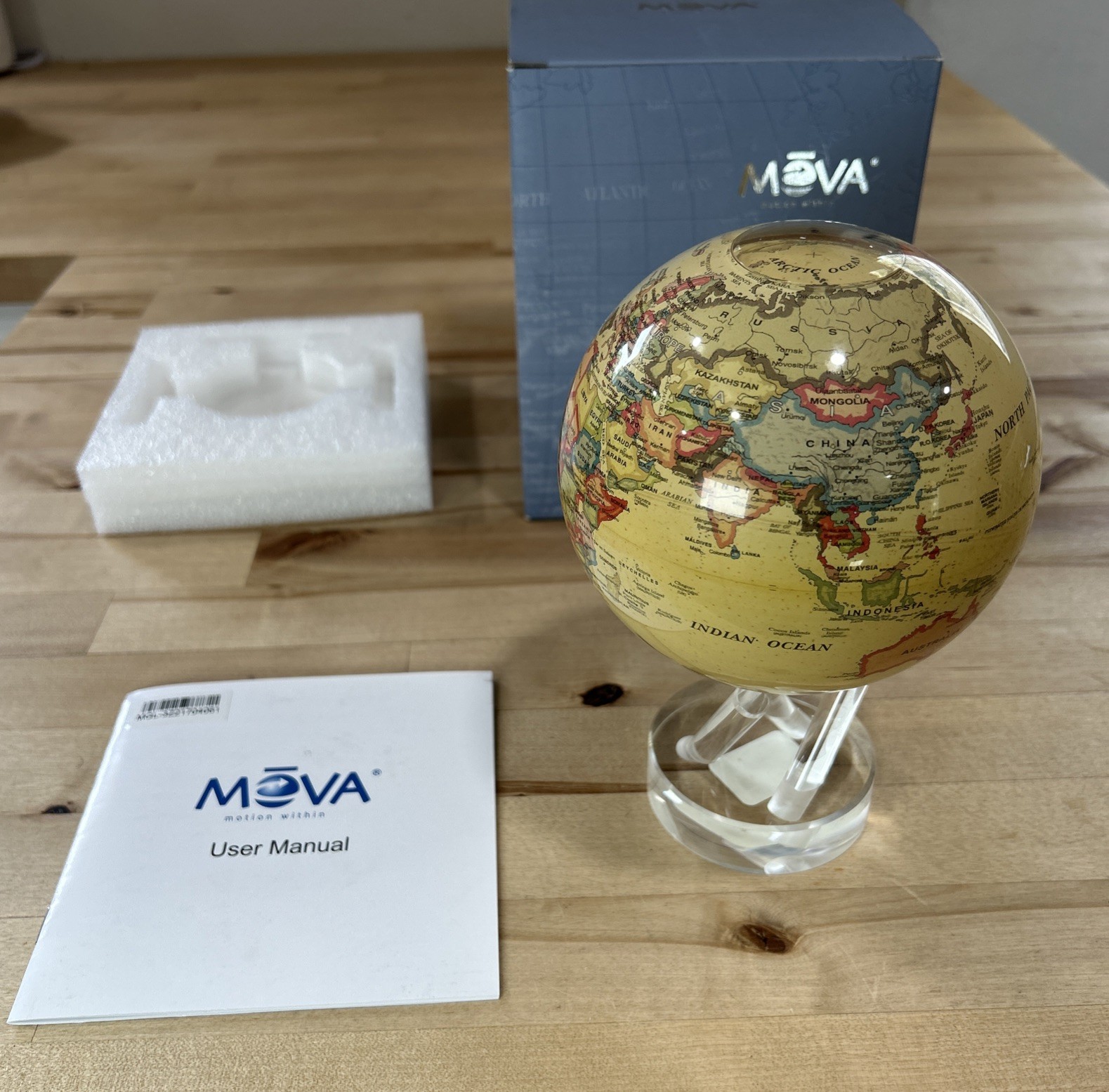 MOVA Rotating Globe W/ 3- Prong Stand New In Box 6 Inch Antique Beige gallery