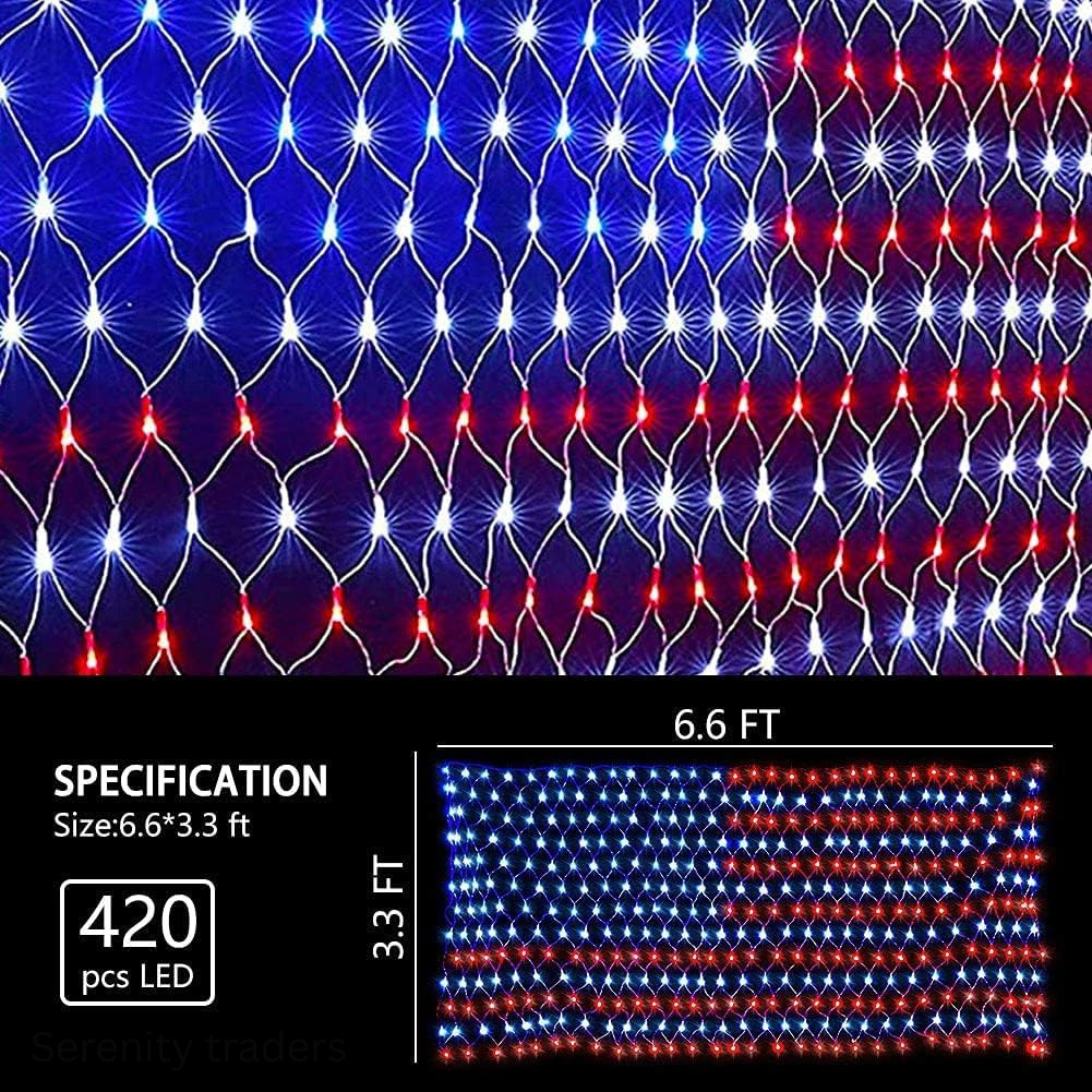 US Flag Net Lights Waterproof Led Flag Net Light 420 LEDs With Adapter 6.5x3.3ft gallery
