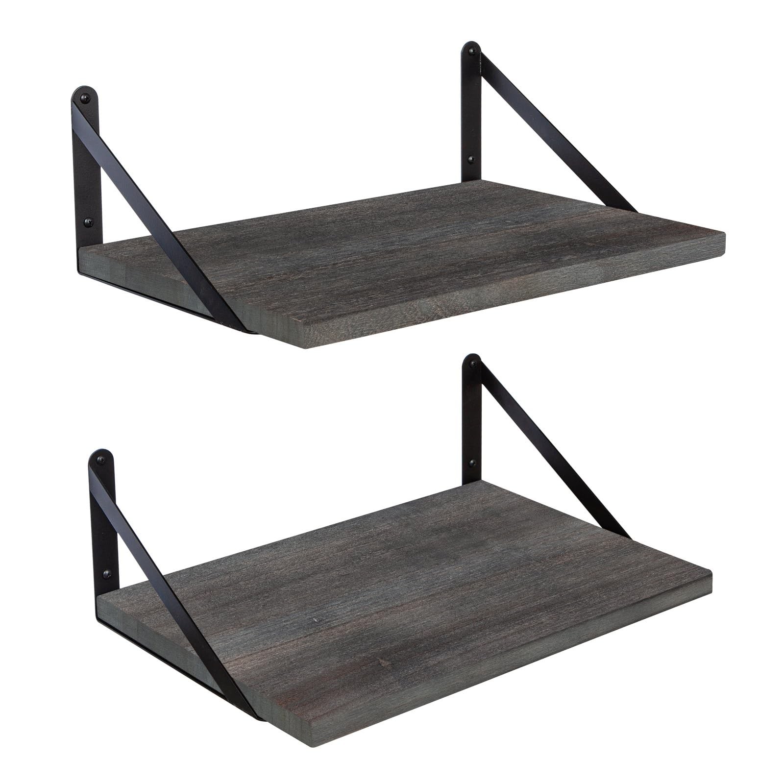 2 PCS Rustic Grey Wood Floating Shelves Wall Mount Bookshelf Bedroom Bathroom gallery