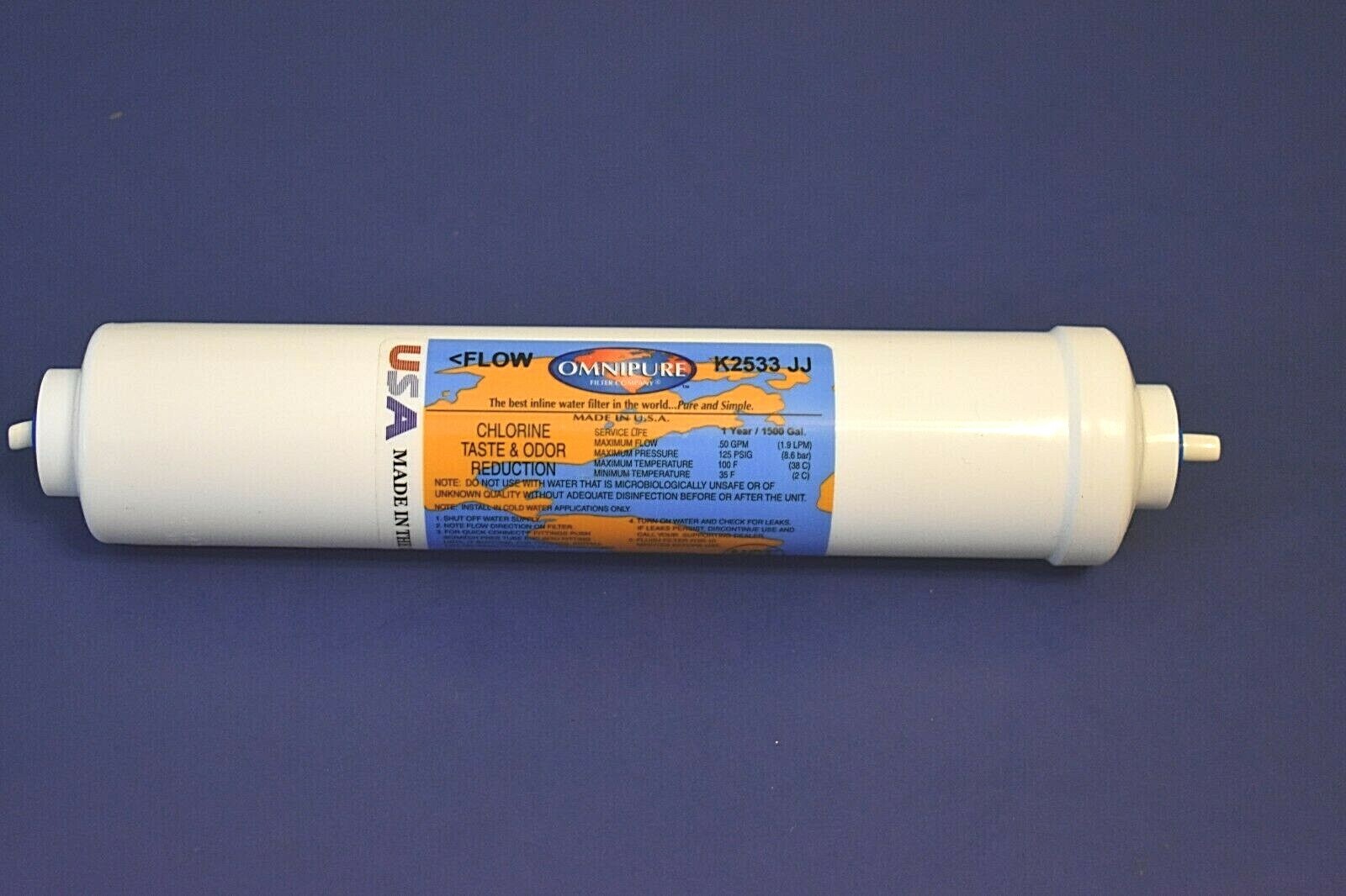 OmniPure Inline filter CTO Chlorine Taste Odor K2533JJ 10" x 1/4" Quick Release gallery