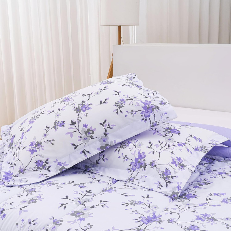 Floral Twin Size Comforter Sets, Lightweight Purple Lavender Botanical Printed B gallery