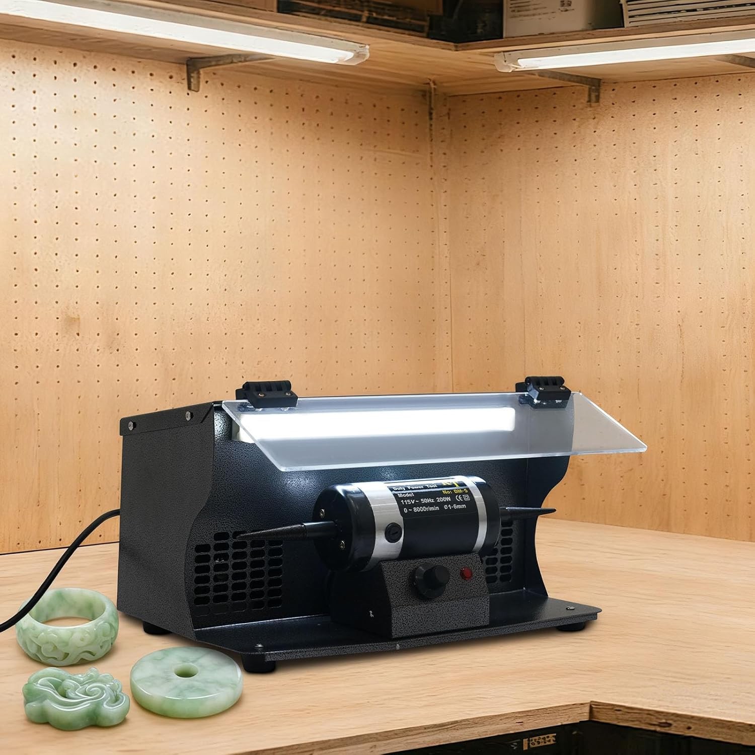 200W Bench Polisher with Dust Collector, Adjustable 0-8000 RPM gallery