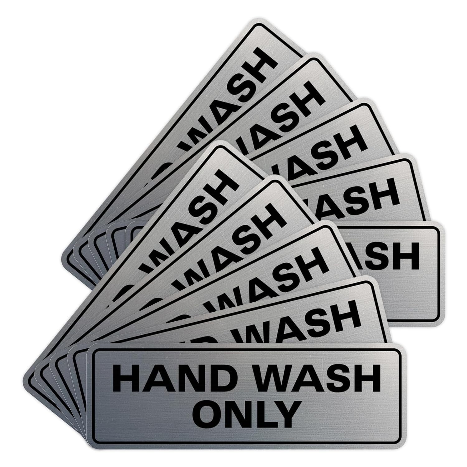 10 Pack Standard Hand Wash Only Sign for Kitchen Sink - Easy Install Silver Wall gallery