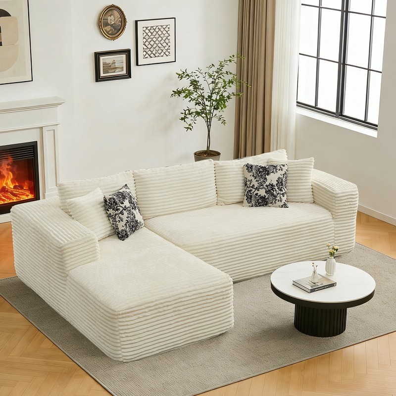 L Shaped Corduroy Cloud Couch Compression Boneless Sofas with 4 Lumbar Pillows gallery