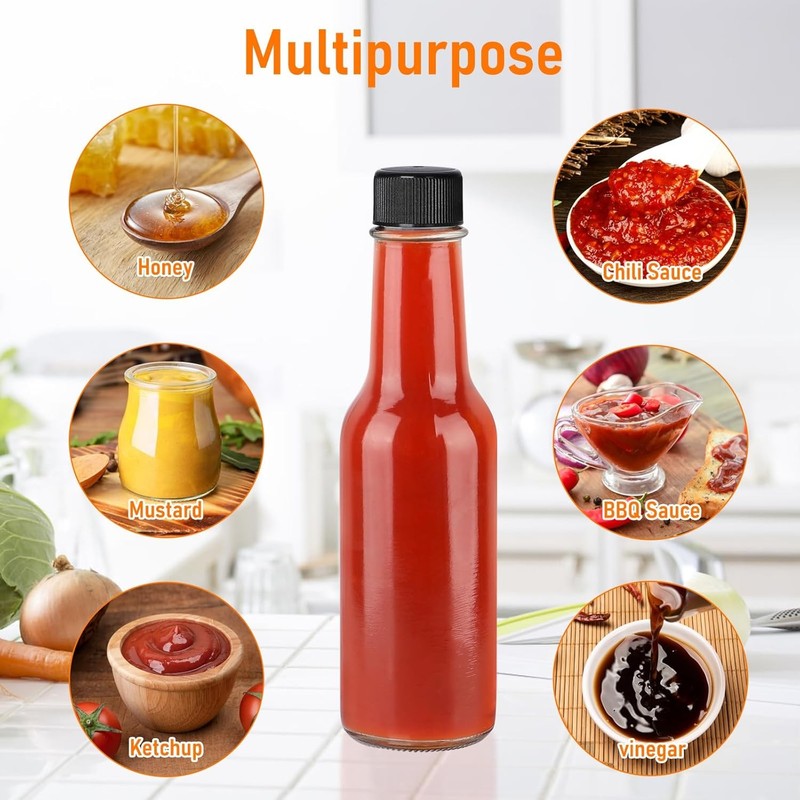5 oz Hot Sauce Bottles 6 Pack, Empty Pepper Sauce Bottle, Clear Glass Woozy gallery