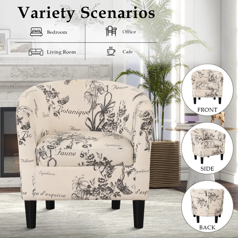 EBELLO Modern Accent Chair with Ottoman Comfy Fabric Round Reading Chair White gallery