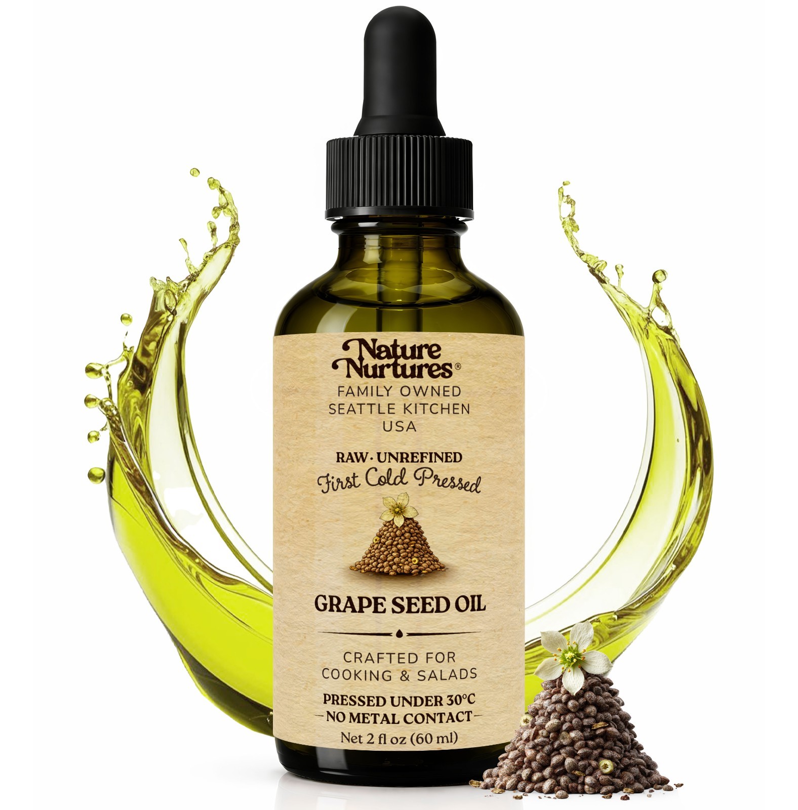 Grapeseed Oil for Cooking Raw Unrefined First Cold-Pressed Below 30C Made in USA gallery