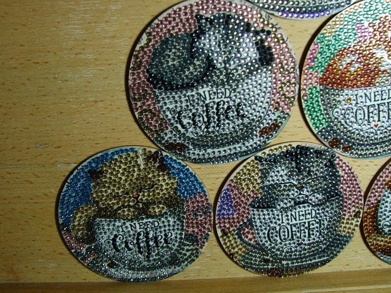 8 BRIGHT COFFEE "KITTENS & CATS" COASTERS, NON-SLIP WOODEN BOTTOMS WITH HOLDER gallery