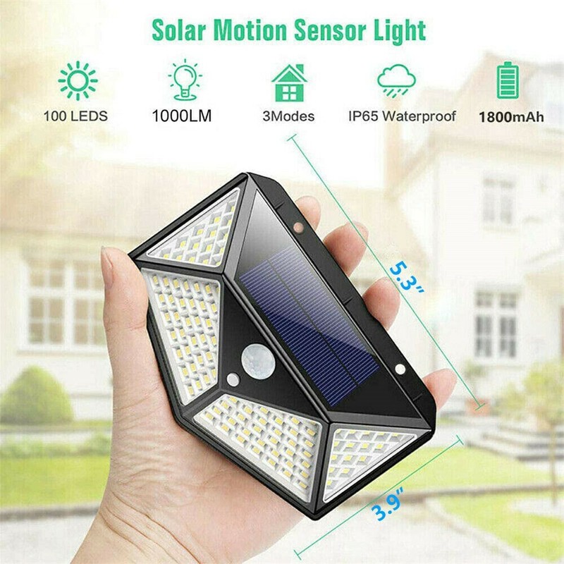 100 LED PIR Motion Sensor Wall Light Solar Power Waterproof Outdoor Garden Lamp gallery