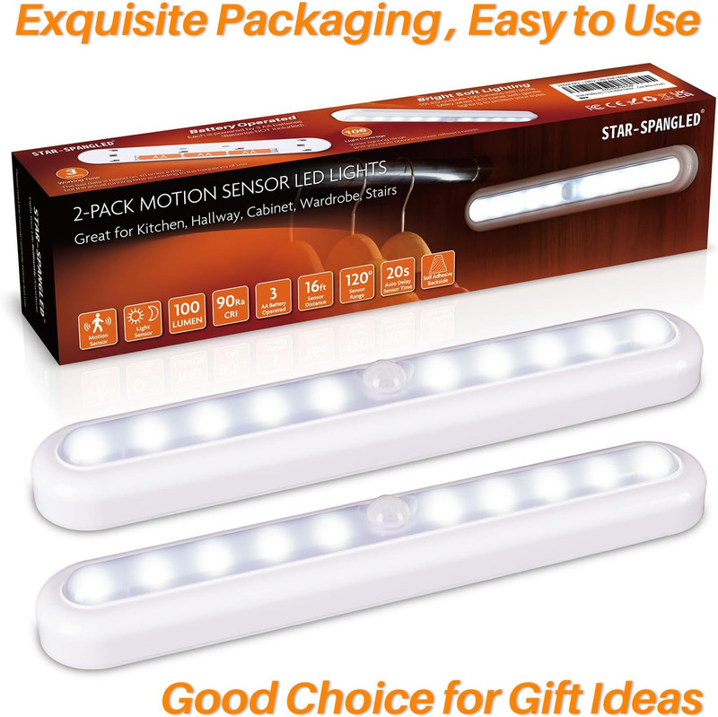 11” Motion Sensor LED Lights - Battery Operated, 2 Pack for Indoor Use gallery
